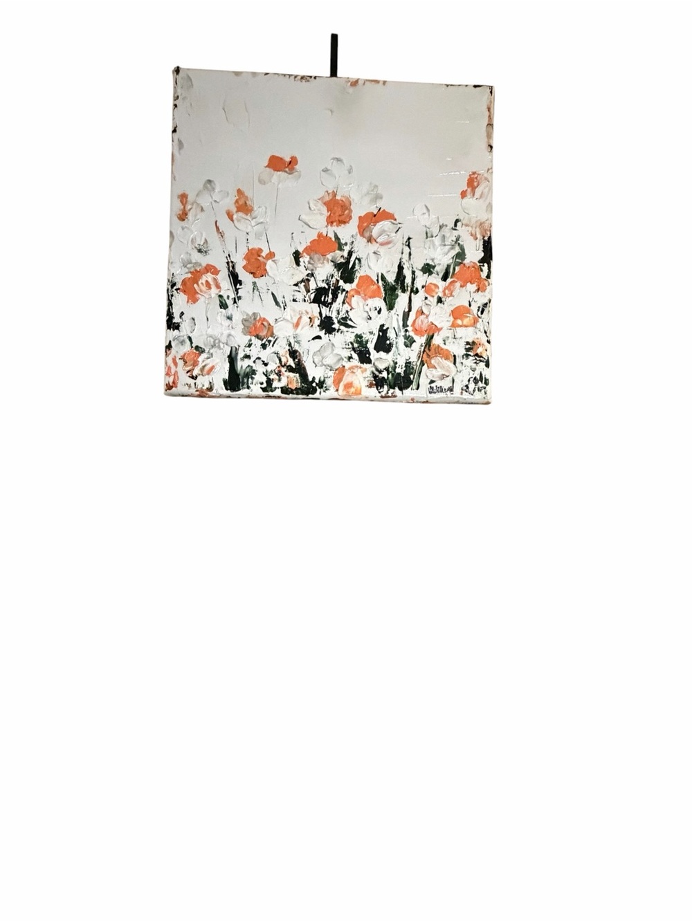 Textured Floral Canvas Wall Art in White & Coral 14" x 14"